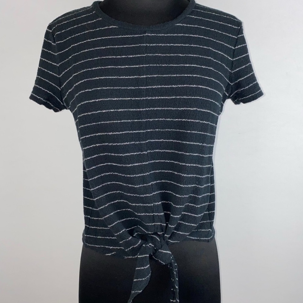 Madewell Black and White Striped Tie-Front Tee